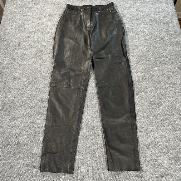 Harley Davidson Pants Women's Size‎ 34/6 Black Leather Riding Tapered High Waist - Picture 1 of 11